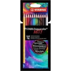 Akvarell ceruza készlet, STABILO 'Aquacolor ARTY', 12 különböző szín