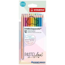 Akvarell ceruza készlet, STABILO 'Aquacolor Pastellove', 12 különböző szín