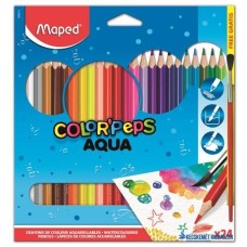 Akvarell ceruza készlet, háromszögletű, ecsettel, MAPED 'Color`Peps', 24 különböző szín