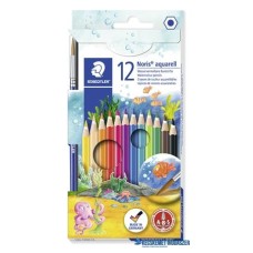 Akvarell ceruza készlet, hatszögletű, ecsettel, STAEDTLER 'Noris® aquarell 144 10', 12 különböző szín