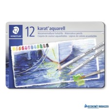 Akvarell ceruza készlet, hatszögletű, fém doboz, STAEDTLER 'Karat® aquarell 125', 12 különböző szín