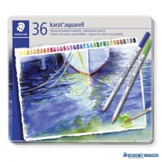 Akvarell ceruza készlet, hatszögletű, fém doboz, STAEDTLER 'Karat® aquarell 125', 36 különböző szín