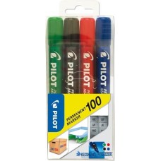 Alkoholos marker, 1 mm, kúpos, PILOT 'Permanent Marker 100', 4 szín