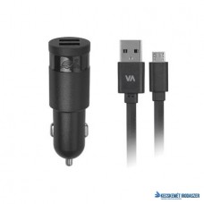 Autós töltő, 2 x USB, 3,4A, micro USB kábellel, RIVACASE 'VA 4223 BD1', fekete