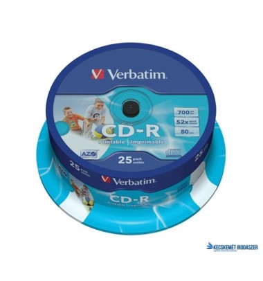CD-R lemez, nyomtatható, matt, ID, AZO, 700MB, 52x, 25 db, hengeren, VERBATIM