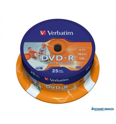 DVD-R lemez, nyomtatható, matt, ID, 4,7GB, 16x, 25 db, hengeren, VERBATIM
