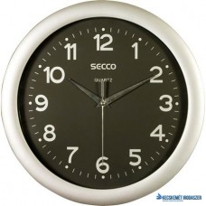 Falióra, 28,5 cm,  fekete számlap,SECCO 'Sweep Second', ezüst keret