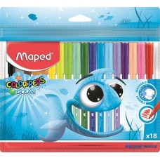 Filctoll készlet, 2 mm, kimosható, MAPED 'Color`Peps Ocean', 18 különböző szín