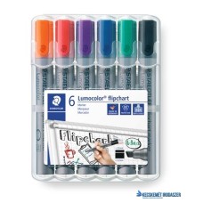 Flipchart marker készlet, 2-5 mm, vágott, STAEDTLER 'Lumocolor 356 B', 6 különböző szín