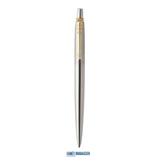 Golyóstoll, 0,7 mm, nyomógombos, arany színű klip, rozsdam. acél tolltest, PARKER 'Royal Jotter', kék