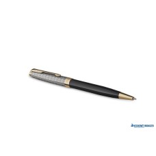Golyóstoll, 1 mm, metál fekete tolltest, arany klip, PARKER 'Royal Sonnet Premium', fekete