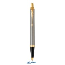 Golyóstoll, nyomógombos, 0,7 mm, arany színű klip, csiszolt fém tolltest, PARKER 'Royal IM', kék
