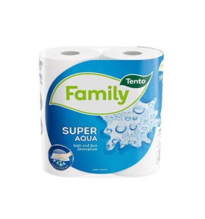 Kéztörlő, tekercses, 2 rétegű, TENTO 'Family Super Aqua', fehér