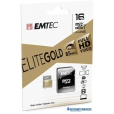 Memóriakártya, microSDHC, 16GB, UHS-I/U1, 85/20 MB/s, adapter, EMTEC 'Elite Gold'