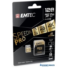 Memóriakártya, microSDXC, 128GB, UHS-I/U3/V30/A2, 100/95 MB/s, adapter, EMTEC 'SpeedIN'