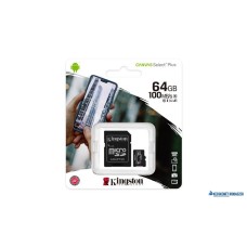 Memóriakártya, microSDXC,64GB, CL10/UHS-I/U1/V10/A1, adapter, KINGSTON 'Canvas Select Plus'