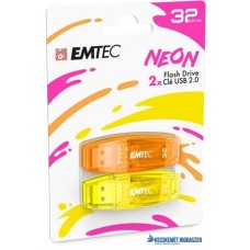 Pendrive, 32GB, 2 db, USB 2.0, EMTEC 'C410 Neon', narancs és citromsárga
