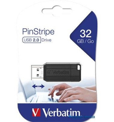 Pendrive, 32GB, USB 2.0, 10/4MB/sec, VERBATIM 'PinStripe', fekete