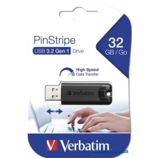 Pendrive, 32GB, USB 3.2, VERBATIM 'Pinstripe', fekete
