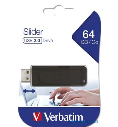 Pendrive, 64GB, USB 2.0, VERBATIM 'Slider', fekete