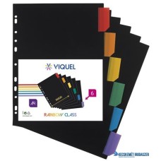 Regiszter, műanyag, A4 Maxi, 6 részes, VIQUEL 'Rainbow Class', fekete