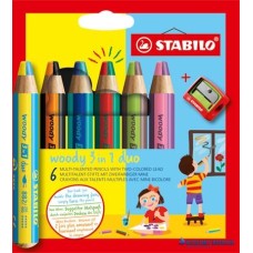 Színes ceruza készlet, STABILO 'Woody 3 in 1 duo', 6 dupla vegyes szín