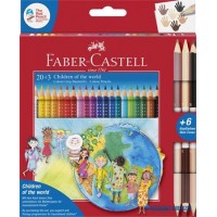 Színes ceruza készlet, háromszögletű, FABER-CASTELL "Children of the world", 20+6 különböző szín