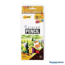Színes ceruza készlet, hatszögletű, hegyezővel, COLOKIT, 12 különböző szín