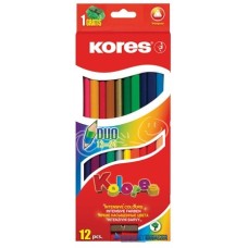 Színes ceruza készlet, kétvégű, háromszögletű, KORES 'Duo', 24 különböző szín