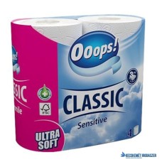 Toalettpapír, 3 rétegű, kistekercses, 4 tekercs, OOOPS 'Classic', sensitive