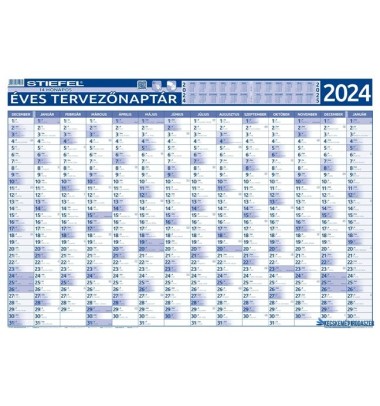 Éves tervező és projekt naptár, kétoldalas, fémléces, kék színű filctollal, 70x100 cm, 2024 évi, STIEFEL